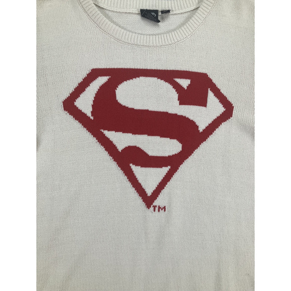 Superman Sweater Adult SZ Medium White Red Blue Knit Preppy America Mad Engine - Picture 7 of 11